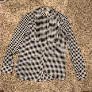 JCrew Black white plaid button down blouse Size S